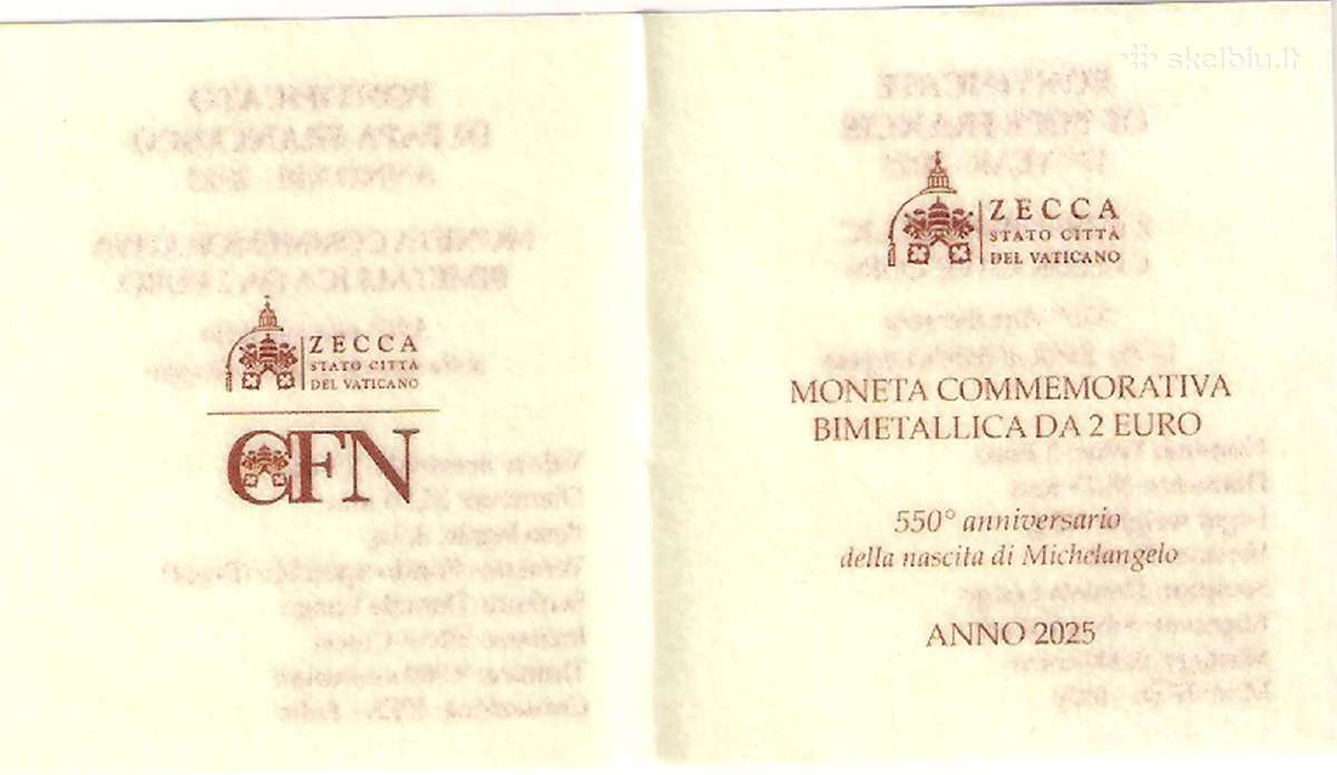 2 euro moneta Vatikanas 2025 Michelangelo Proof - nuotraukos Nr. 3