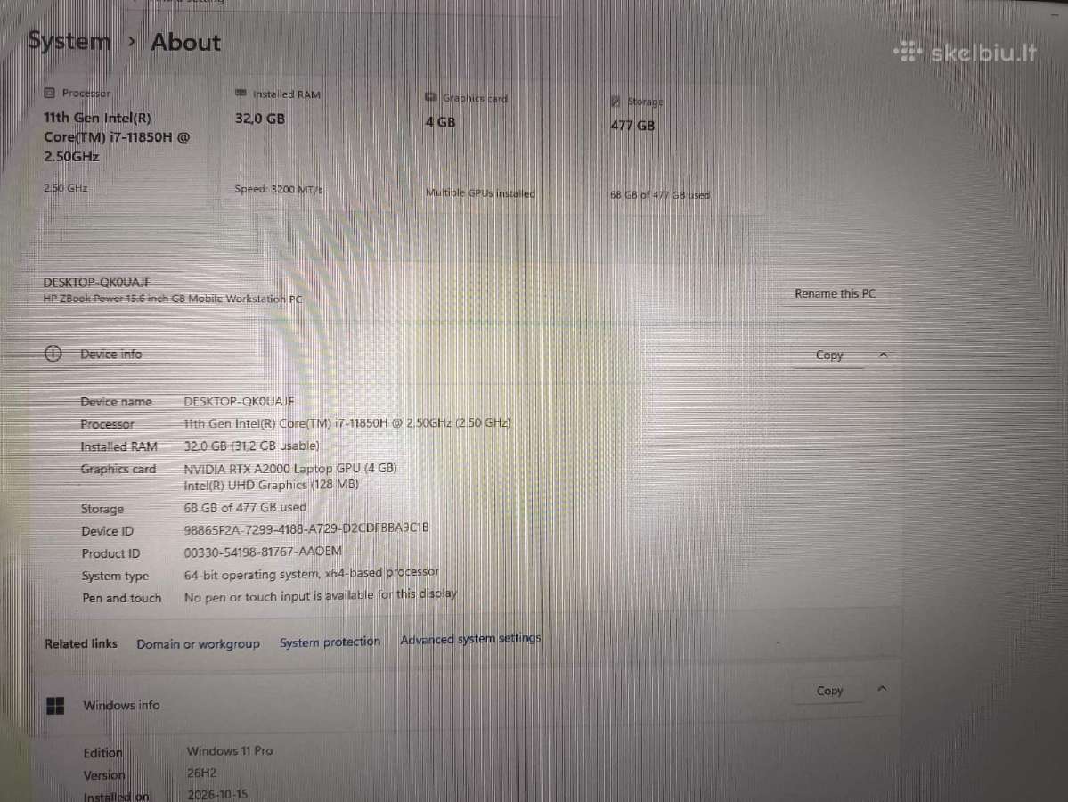Zbook Power 15.6 i7-11850h 32gb 512gb A2000 4gb - nuotraukos Nr. 4
