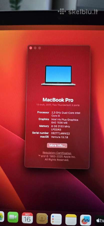 MacBook pro 13 2017 i5 8gb 128gb - nuotraukos Nr. 5