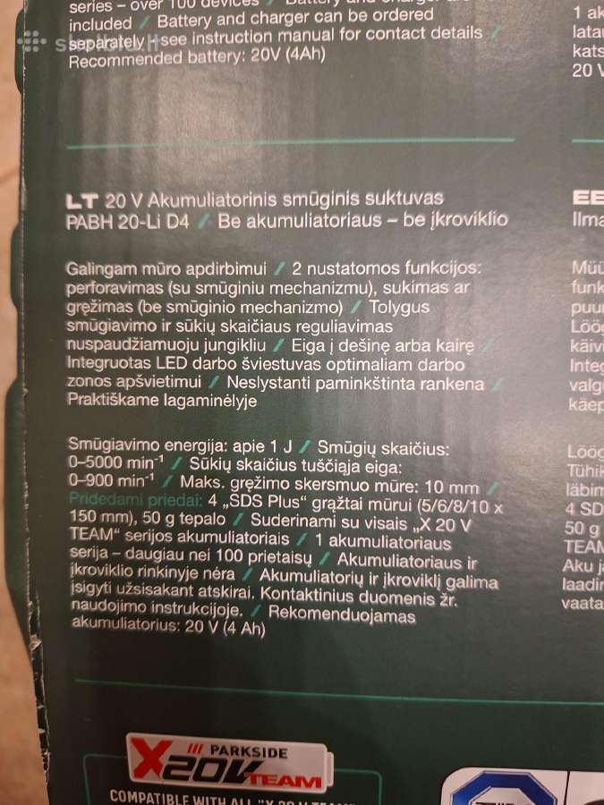 Parkside akumuliatorinis 20v perforatorius - nuotraukos Nr. 5