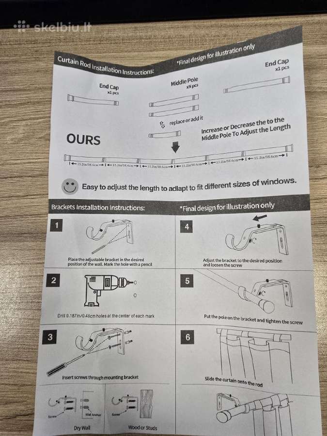 Baltas reguliuojamo ilgio užuolaidų karnizas - nuotraukos Nr. 2