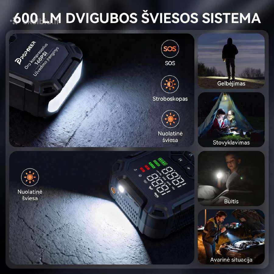 Powerbank/užvedėjas/kompresorius/LED žibintuvėlis - nuotraukos Nr. 2