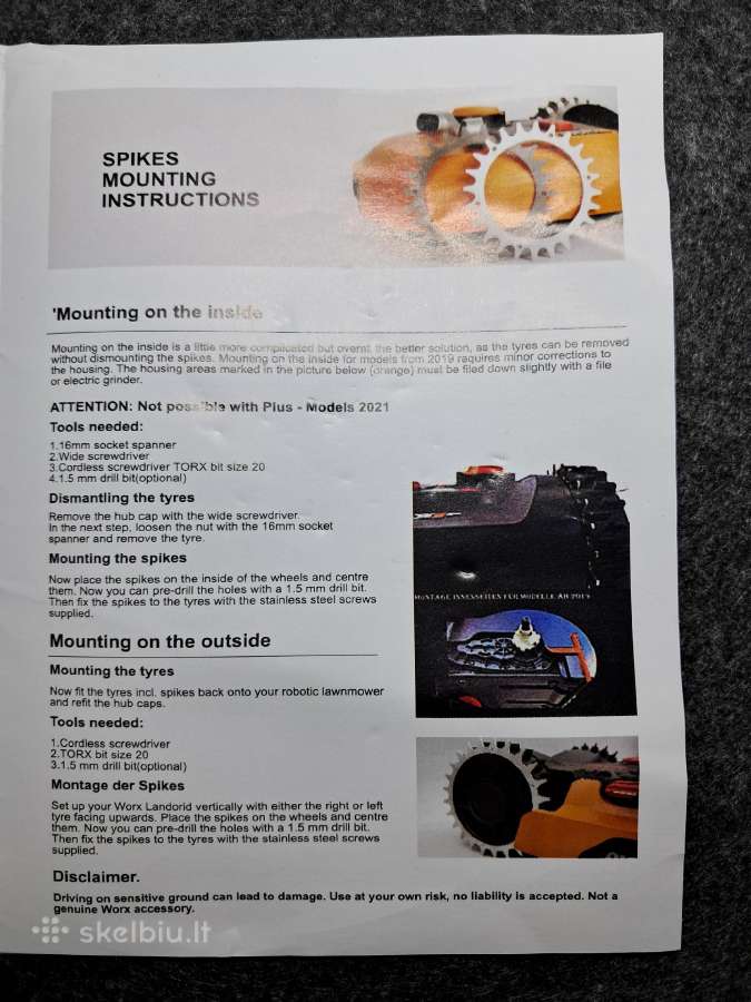 Spygliuoti ratai (šypai) Worx Landroid S/m – 2 vnt - nuotraukos Nr. 4