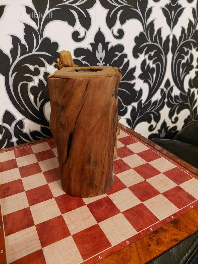 Rankų darbo medinė vaza su stiklu, 20cm - nuotraukos Nr. 2