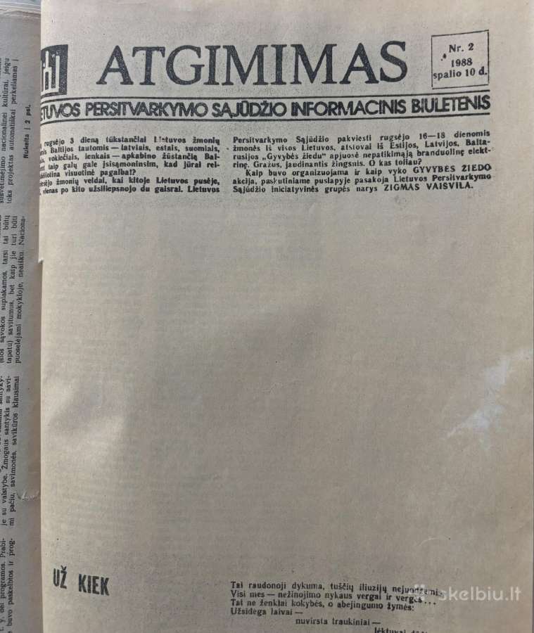 Laikraštis Atgimimas 1988-1989 m. - nuotraukos Nr. 2