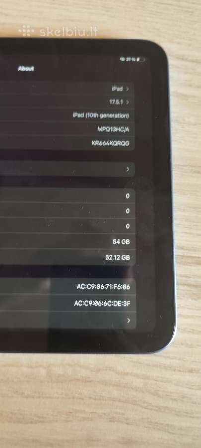 Parduodamas iPad 10-OS kartos (64 GB) - nuotraukos Nr. 7