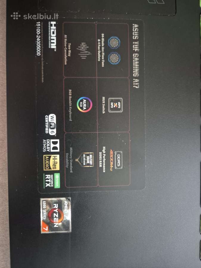 Asus Tuf Gaming A17ryzen 7 6800h Rtx 3050 - nuotraukos Nr. 7