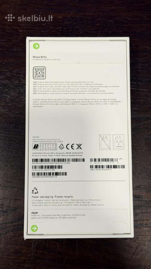 Apple iPhone 18 Pro 256gb Burgundy – Naujas - nuotraukos Nr. 2