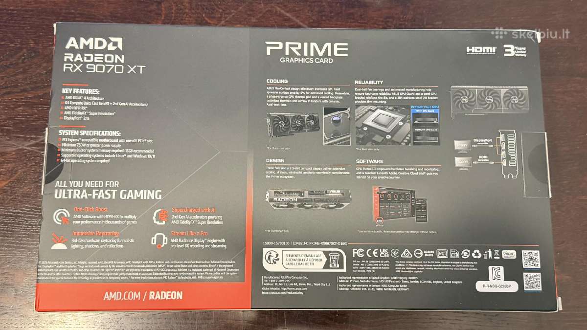 Asus Prime Rx 9070 XT Oc 16gb – Nauja - nuotraukos Nr. 2