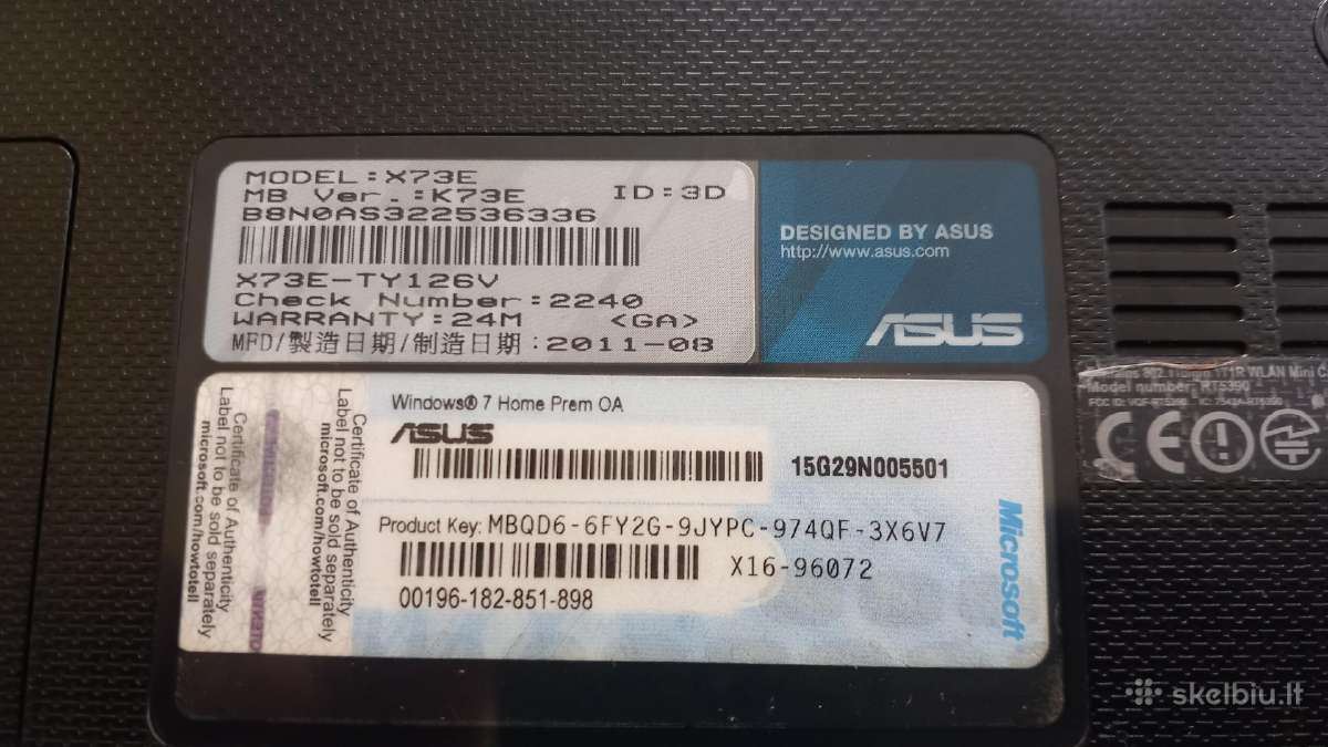 Asus X73e Laptopas - nuotraukos Nr. 5