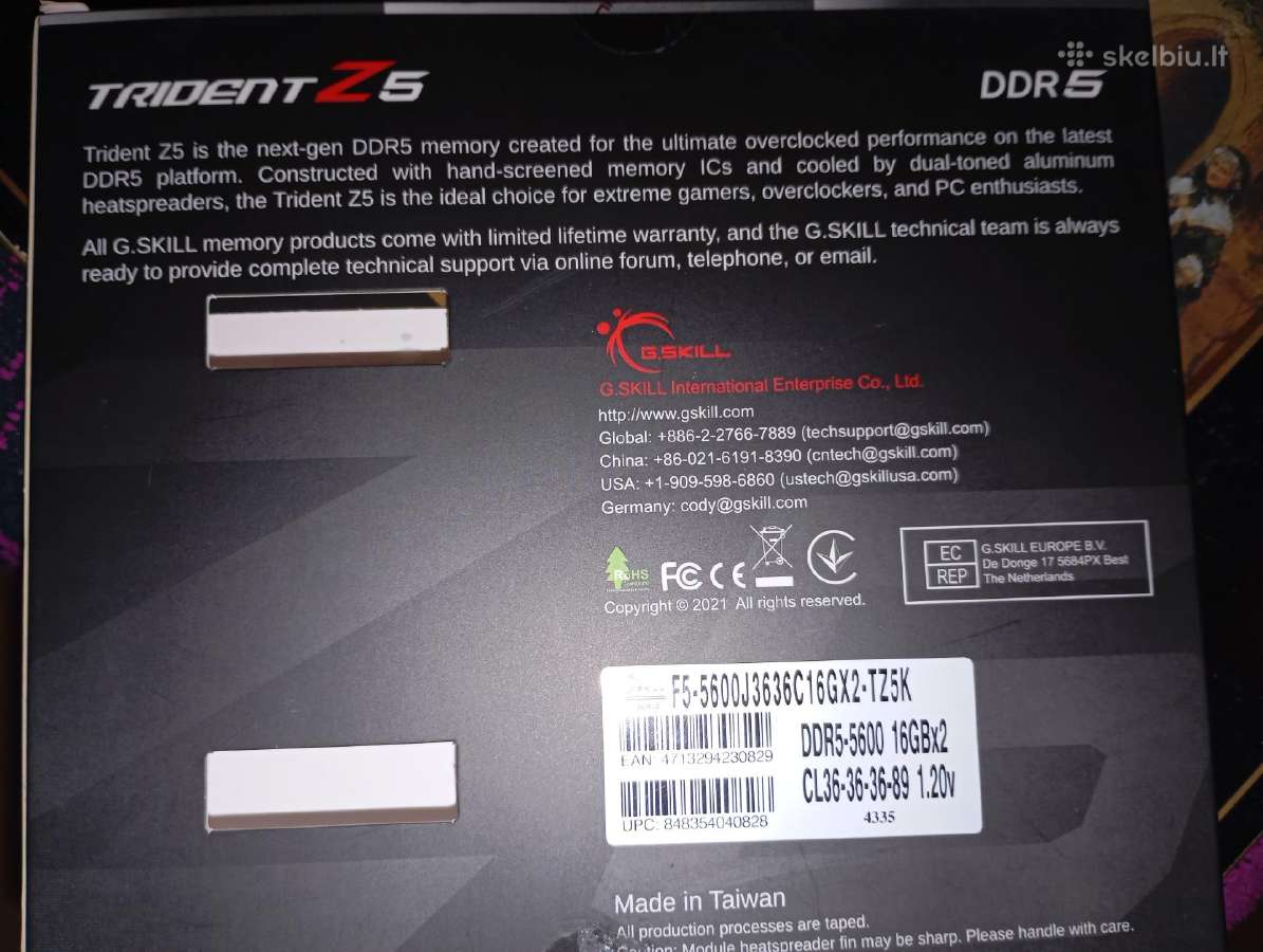 G.skill Trident Z 32gb 16gbx2 Ddr5-5600 Cl36 - nuotraukos Nr. 3