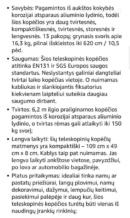 Teleskopinės kopėčios ,6,2 m - nuotraukos Nr. 4