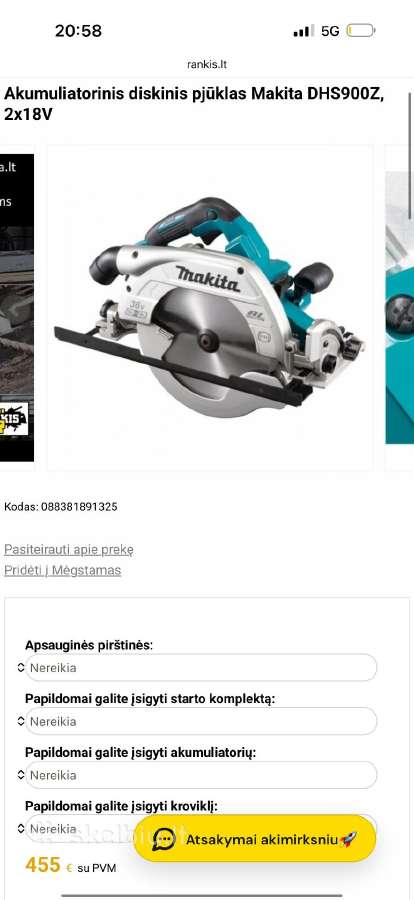 Makita medzio pjuklas Dhs900z 250eur - nuotraukos Nr. 4