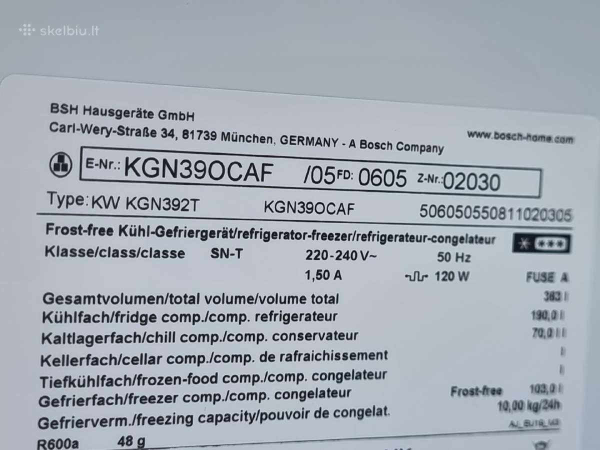 Naujas Bosch Kgn39ocaf , A energijos sąnaud klasės - nuotraukos Nr. 19