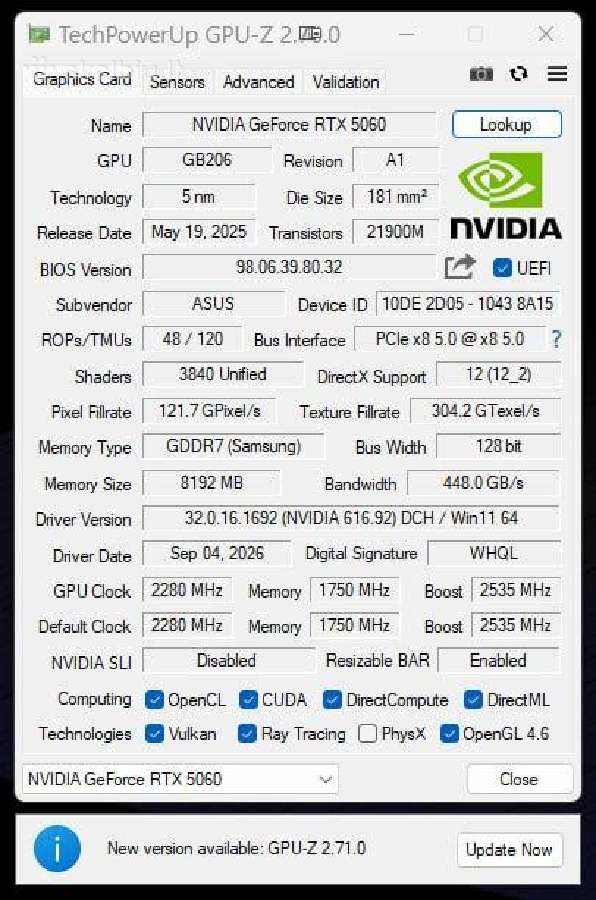Asus Dual Geforce Rtx 5060 Oc 8gb Gddr7 - nuotraukos Nr. 6
