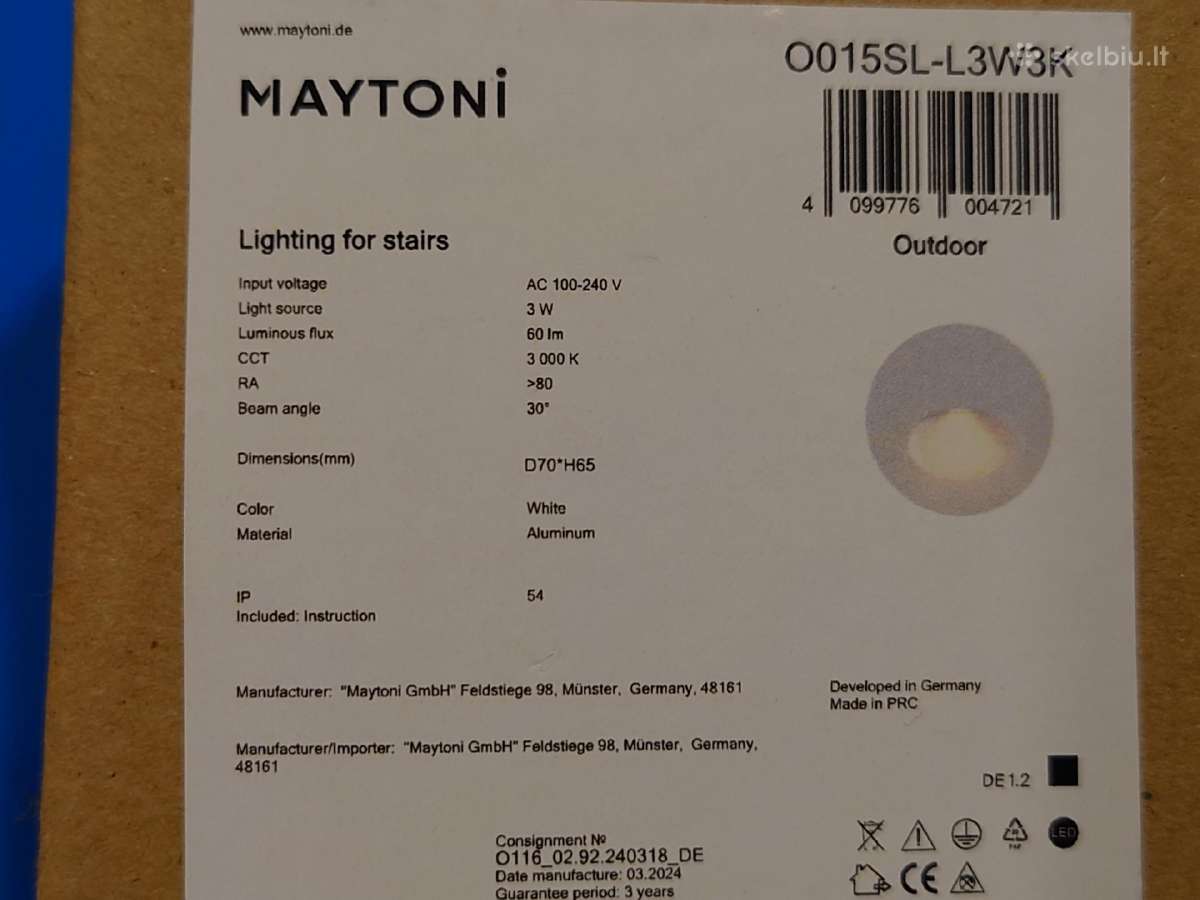 Maytoni 3w 60lm LED įmontuojamas šviestuvas Ip54 - nuotraukos Nr. 5