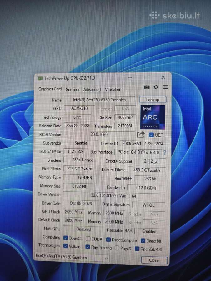 Intel Arc A750 8 GB Gddr6 Sparkle Titan Oc. - nuotraukos Nr. 7