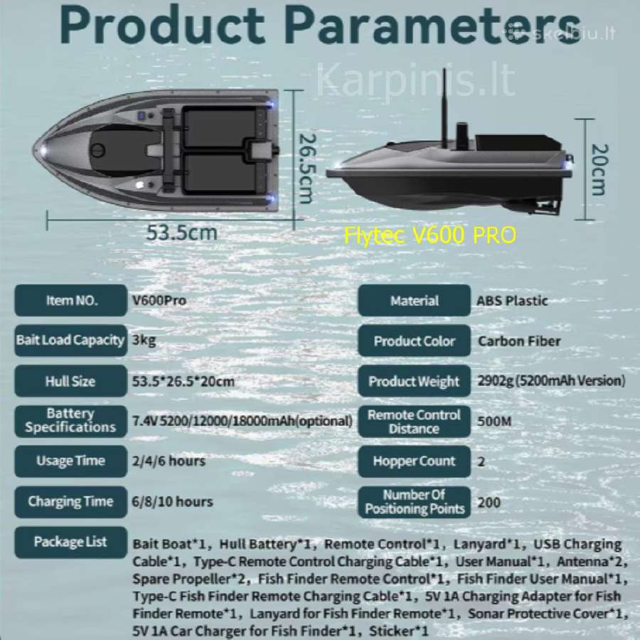 Flytec V600 Pro laivelis su GPS ir Echolotu 300 m - nuotraukos Nr. 7