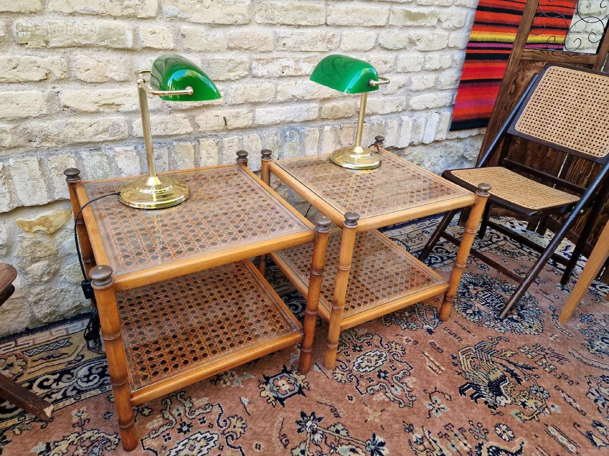 Vintažiniai medžio masyvo staliukai su ratangu - nuotraukos Nr. 37