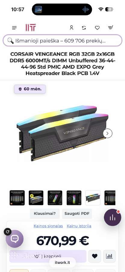 Corsair 32gb (2 x 16gb) Ddr5 6000mhz cl36 - nuotraukos Nr. 3