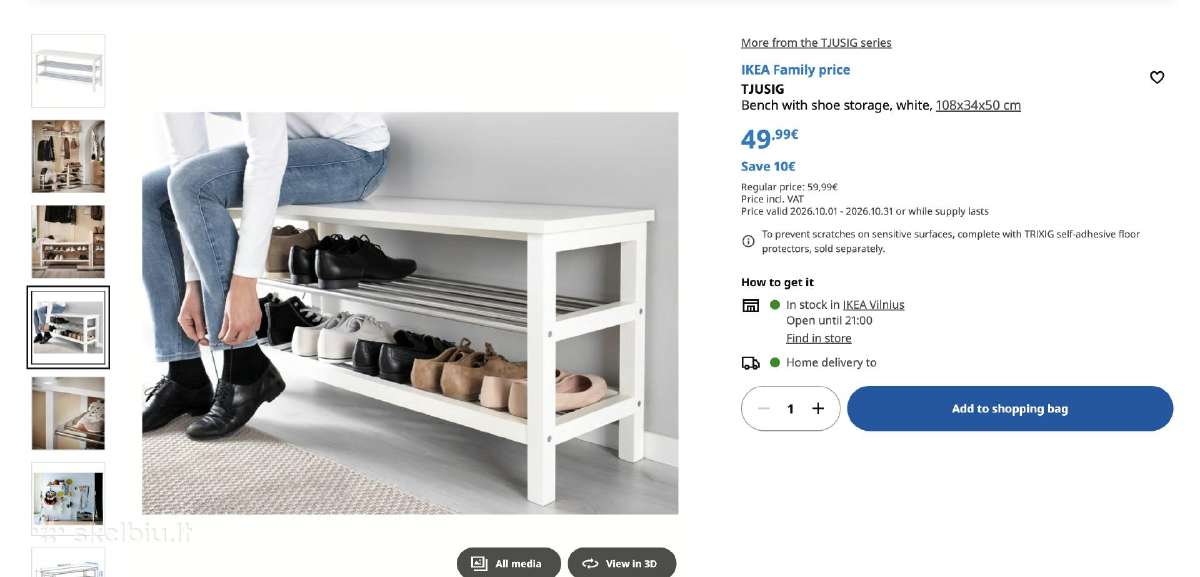 Ikea Tjusig batų lentyna su suoliuku – puikios būk - nuotraukos Nr. 2