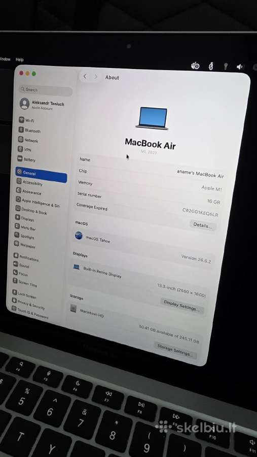 Apple MacBook air 13" m1 16 GB RAM 256 - nuotraukos Nr. 2