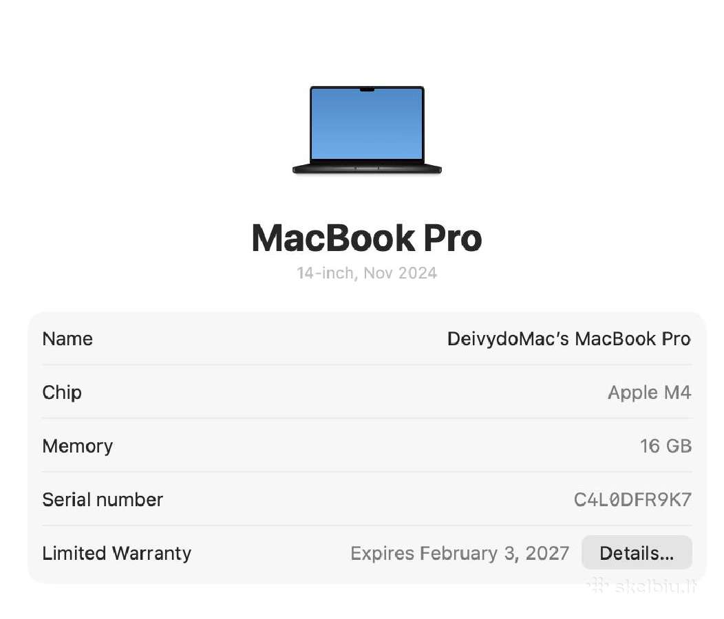 Puikus MacBook Pro M4 14" su garantija - nuotraukos Nr. 7