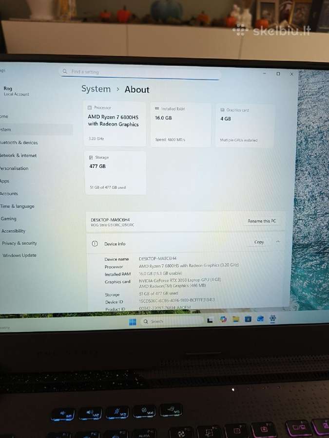 Asus Rog Strix G513rc gaming laptopas - nuotraukos Nr. 2
