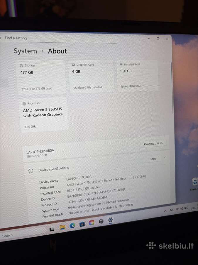 Acer Nitro V15 - nuotraukos Nr. 7