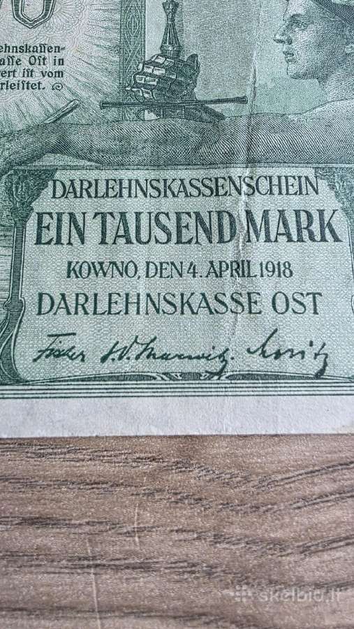 1918 Ost 1000 Mark Retas R134b žalias parašas - nuotraukos Nr. 3
