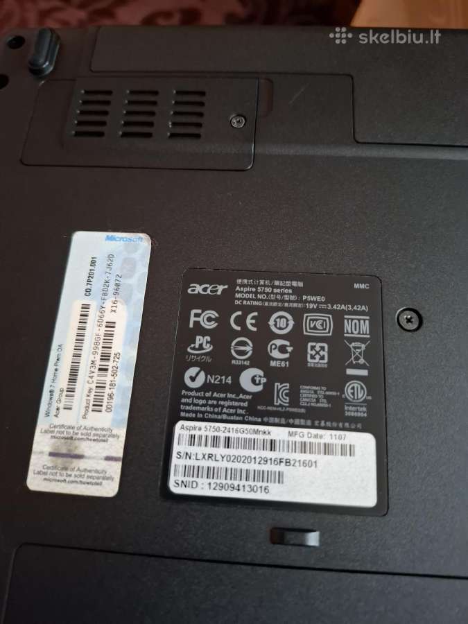 Acer Aspire 5750 nešiojamas kompiuteris - nuotraukos Nr. 4