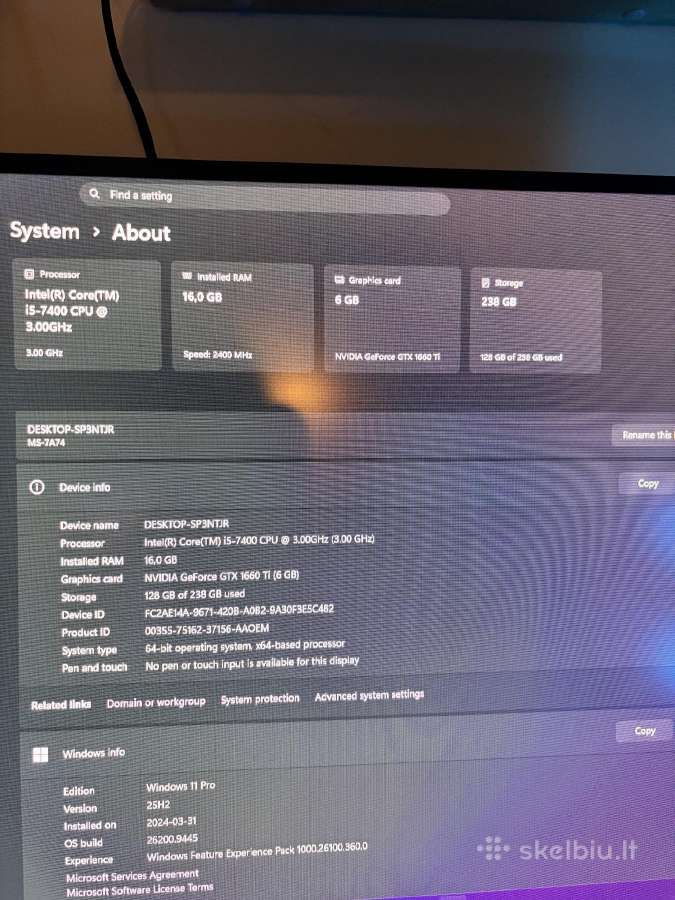 Nvidia Gtx 1660ti 6gb, 16 GB RAM, i5-7400, 250gb - nuotraukos Nr. 5