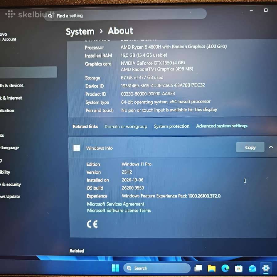 Lenovo Ideapad Gaming 3 4600h/16gb/512ssd/gtx 1650 - nuotraukos Nr. 8