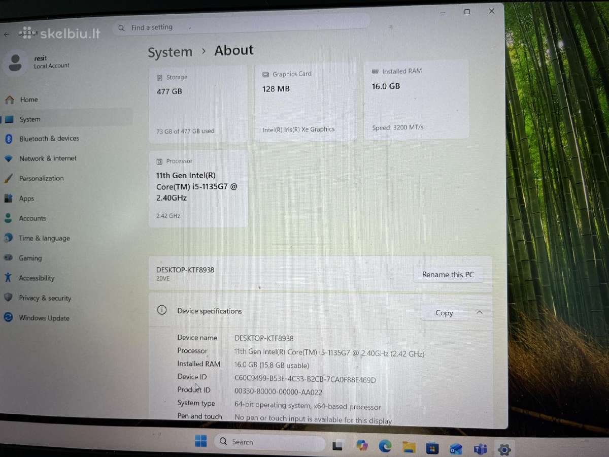 Lenovo nešiojamas 15,6, i5-1135g7, 16gb, 512 SSD - nuotraukos Nr. 5