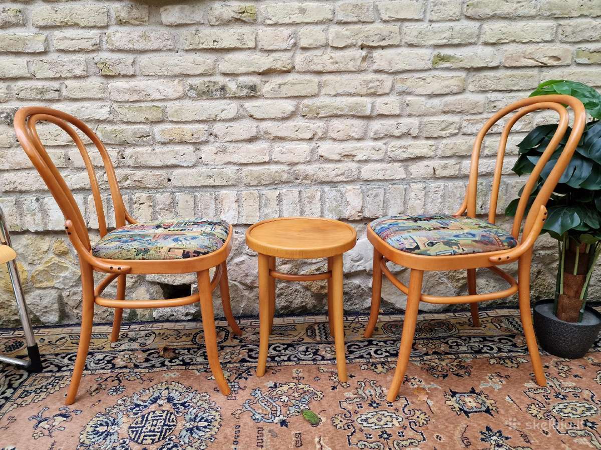 Vintažinės mid century Thonet st.kėdės ir taburetė - nuotraukos Nr. 2