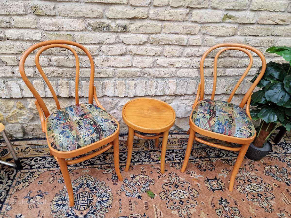 Vintažinės mid century Thonet st.kėdės ir taburetė - nuotraukos Nr. 3