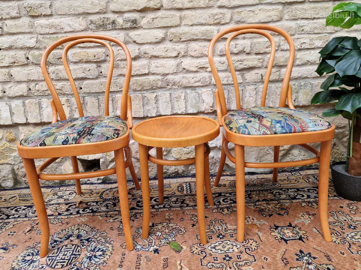 Vintažinės mid century Thonet st.kėdės ir taburetė - nuotraukos Nr. 13