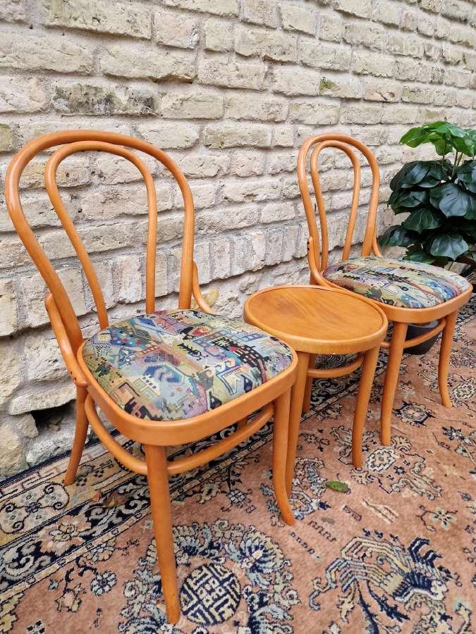 Vintažinės mid century Thonet st.kėdės ir taburetė - nuotraukos Nr. 15