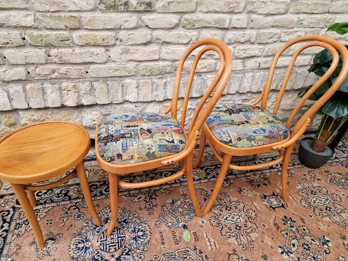 Vintažinės mid century Thonet st.kėdės ir taburetė - nuotraukos Nr. 23