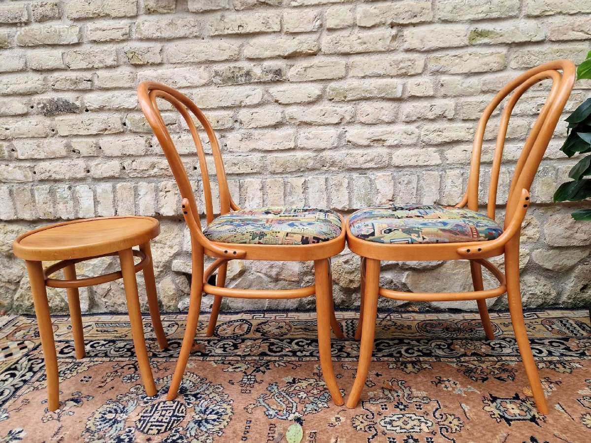 Vintažinės mid century Thonet st.kėdės ir taburetė - nuotraukos Nr. 24