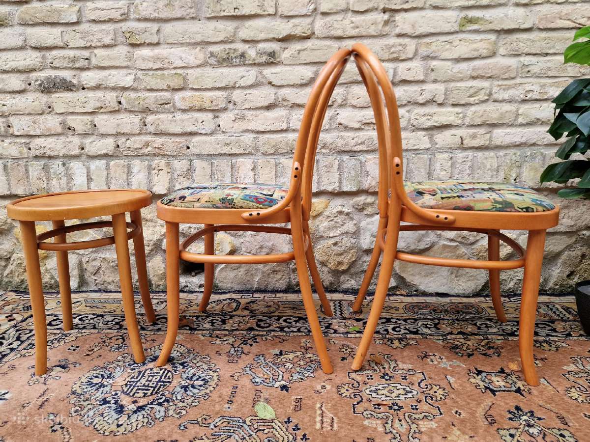 Vintažinės mid century Thonet st.kėdės ir taburetė - nuotraukos Nr. 25