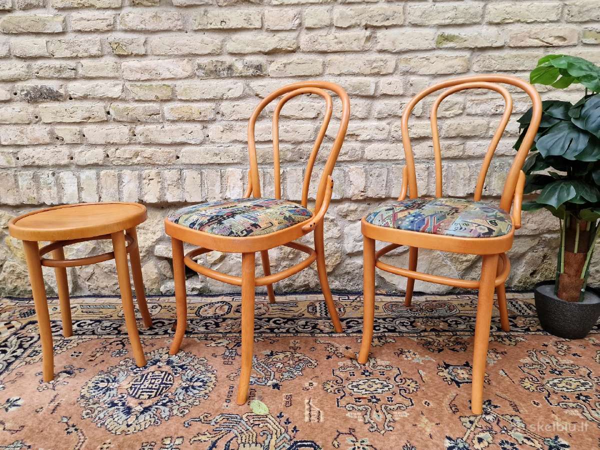 Vintažinės mid century Thonet st.kėdės ir taburetė - nuotraukos Nr. 26