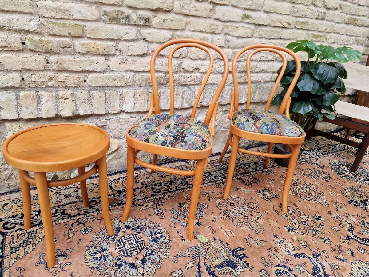 Vintažinės mid century Thonet st.kėdės ir taburetė - nuotraukos Nr. 27