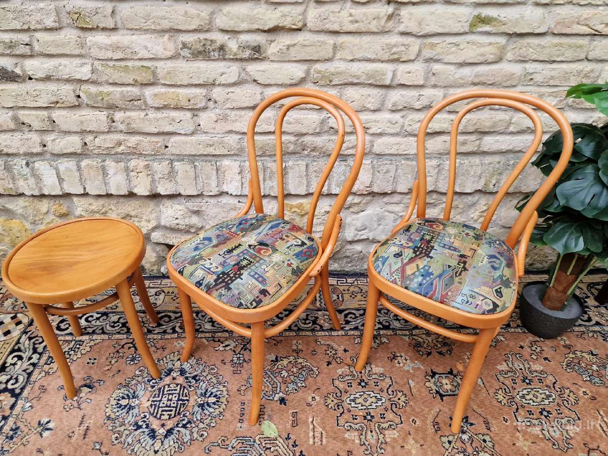Vintažinės mid century Thonet st.kėdės ir taburetė - nuotraukos Nr. 28