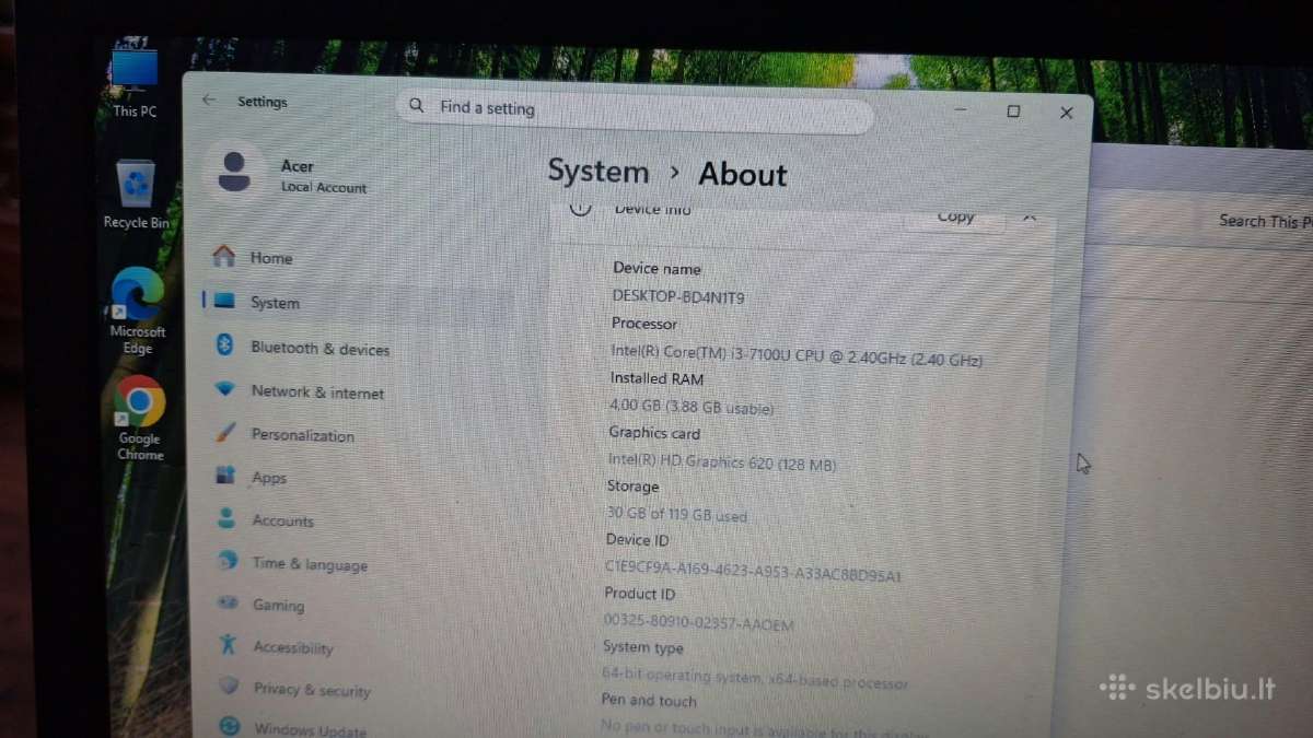 Acer Aspire 3 i3(7)/win11/128gbssd - nuotraukos Nr. 8