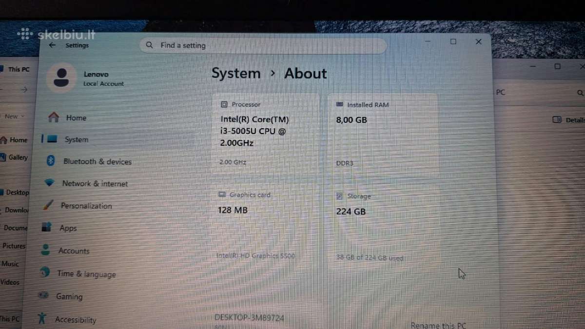 Lenovo Ideapad 305 Win11,i3(5)cpu,8/256gb - nuotraukos Nr. 4