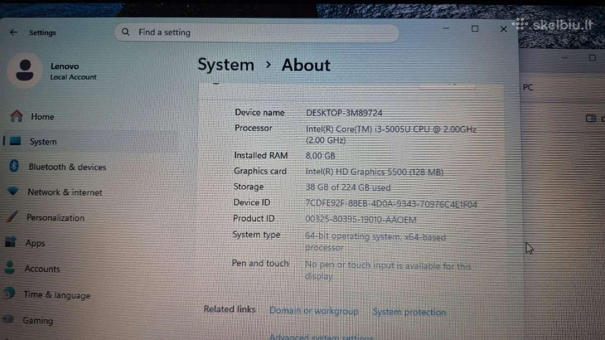 Lenovo Ideapad 305 Win11,i3(5)cpu,8/256gb - nuotraukos Nr. 5