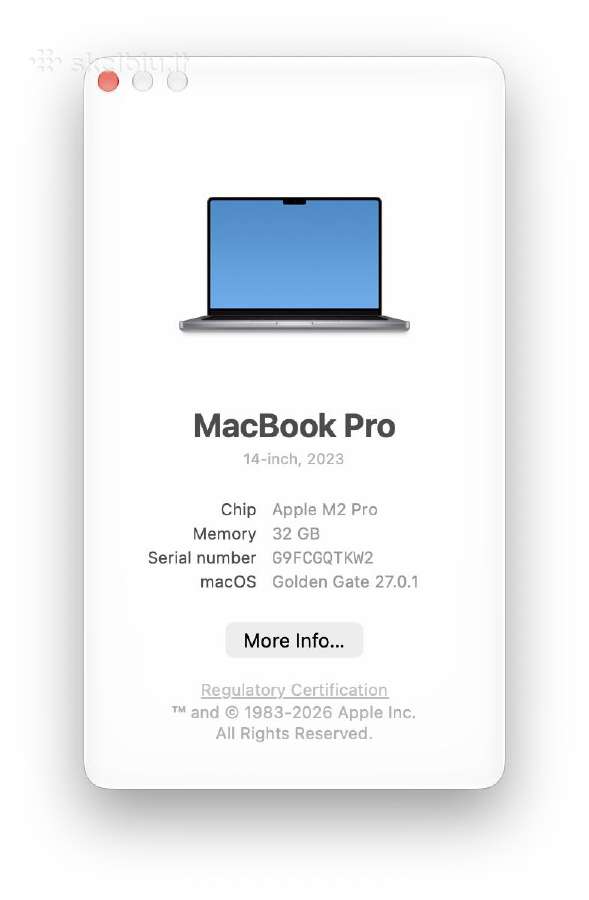 MacBook Pro 14" 2023 – M2 Pro / 32gb RAM / 1tb SSD - nuotraukos Nr. 12