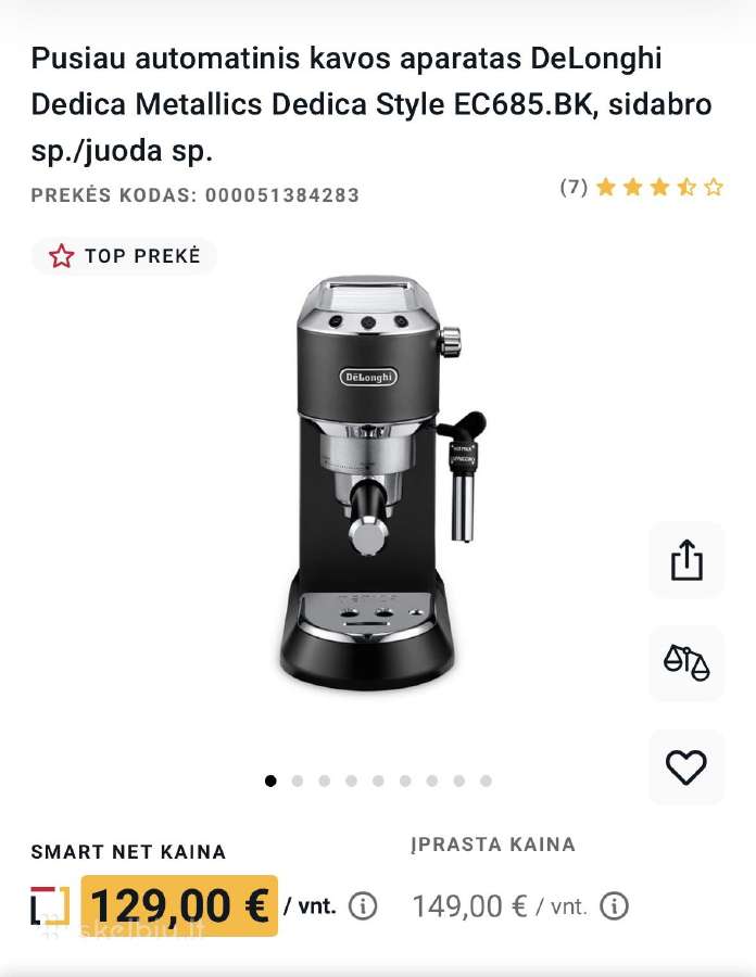 Pusiau automatinis kavos aparatas Delonghi Dedica - nuotraukos Nr. 3