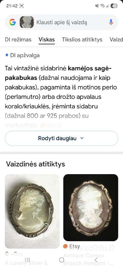 Vintage kamėja natūrali kriauklė sagė , pakabukas - nuotraukos Nr. 13